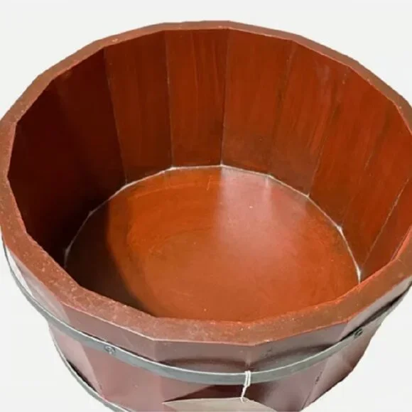 RARE NWT Pottery Barn Wood Bucket Catchalls RED11 x 5.5” Barrel Style Decor